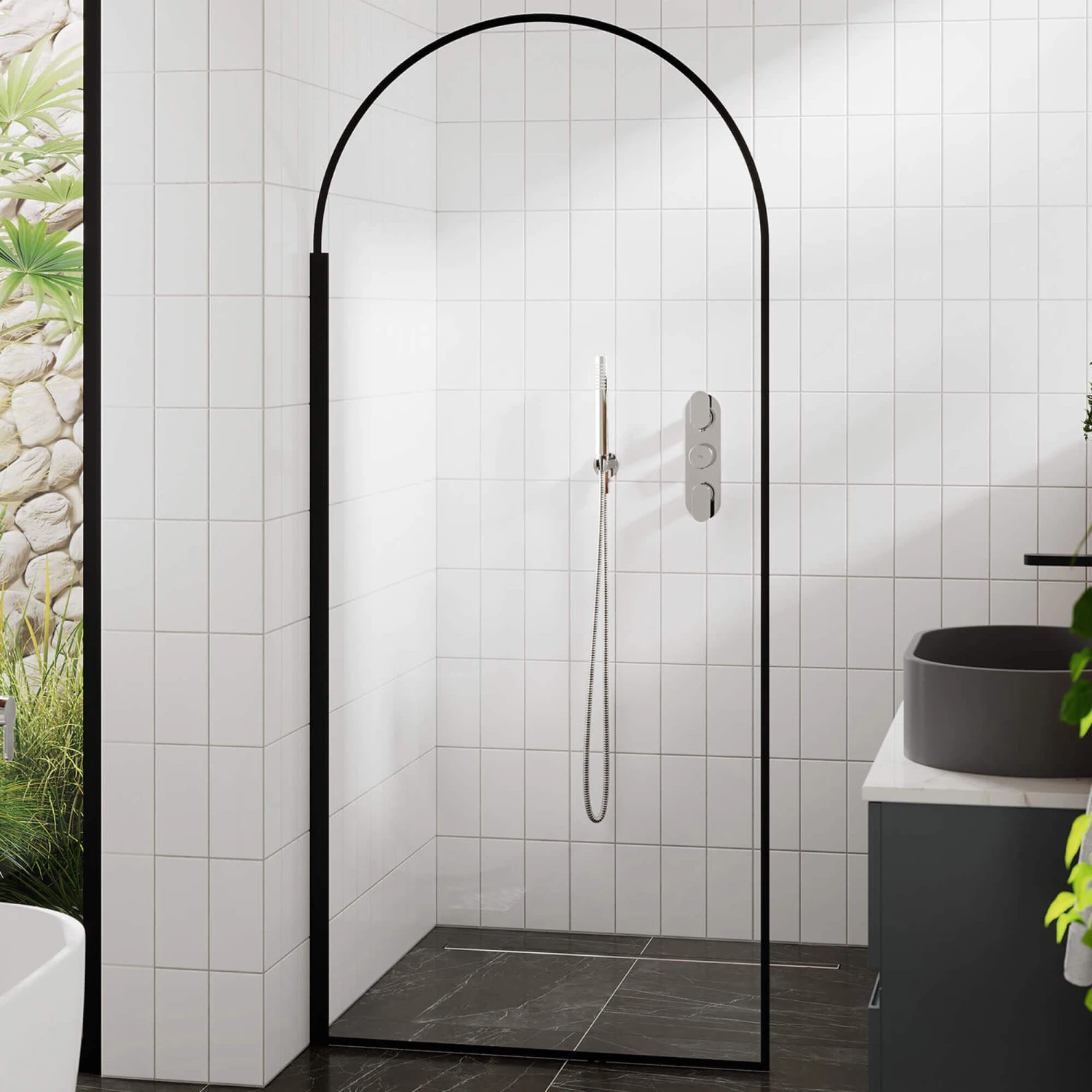 Harbour Contour Arched Matt Black 8mm Walk In Shower Panel - 900mm 3 Harbour Contour Arched Matt Black 8mm Walk In Shower Panel - 900mm