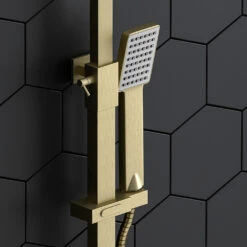 Drench Brushed Brass Square Thermostatic Rigid Riser Shower Kit -Vado Sale Store harbour brushed brass rigid riser shower kit lifestyle5