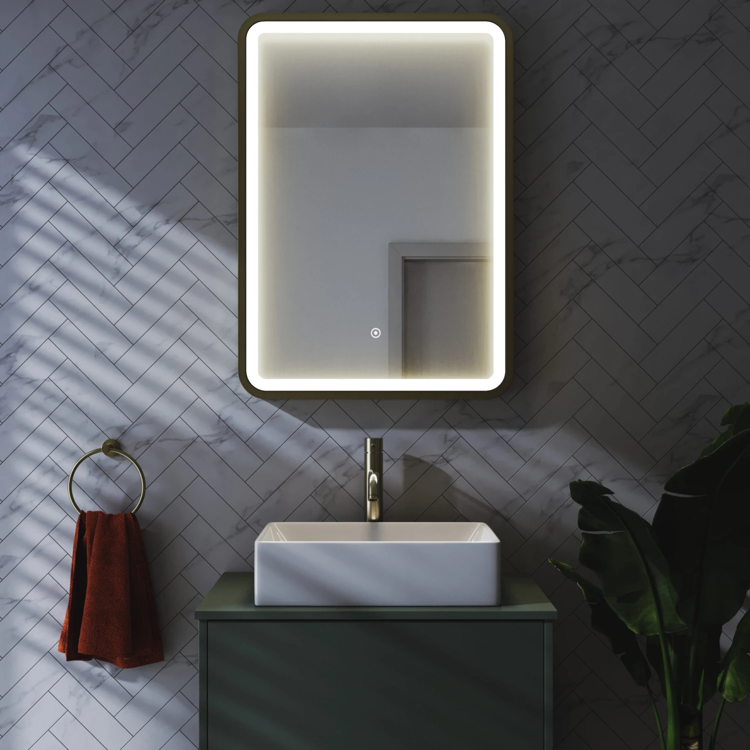 Harbour Clarity LED Illuminated Brushed Brass Framed Mirror With Demister Pad - 500 X 700mm 4 Harbour Clarity LED Illuminated Brushed Brass Framed Mirror With Demister Pad - 500 X 700mm - Image 2
