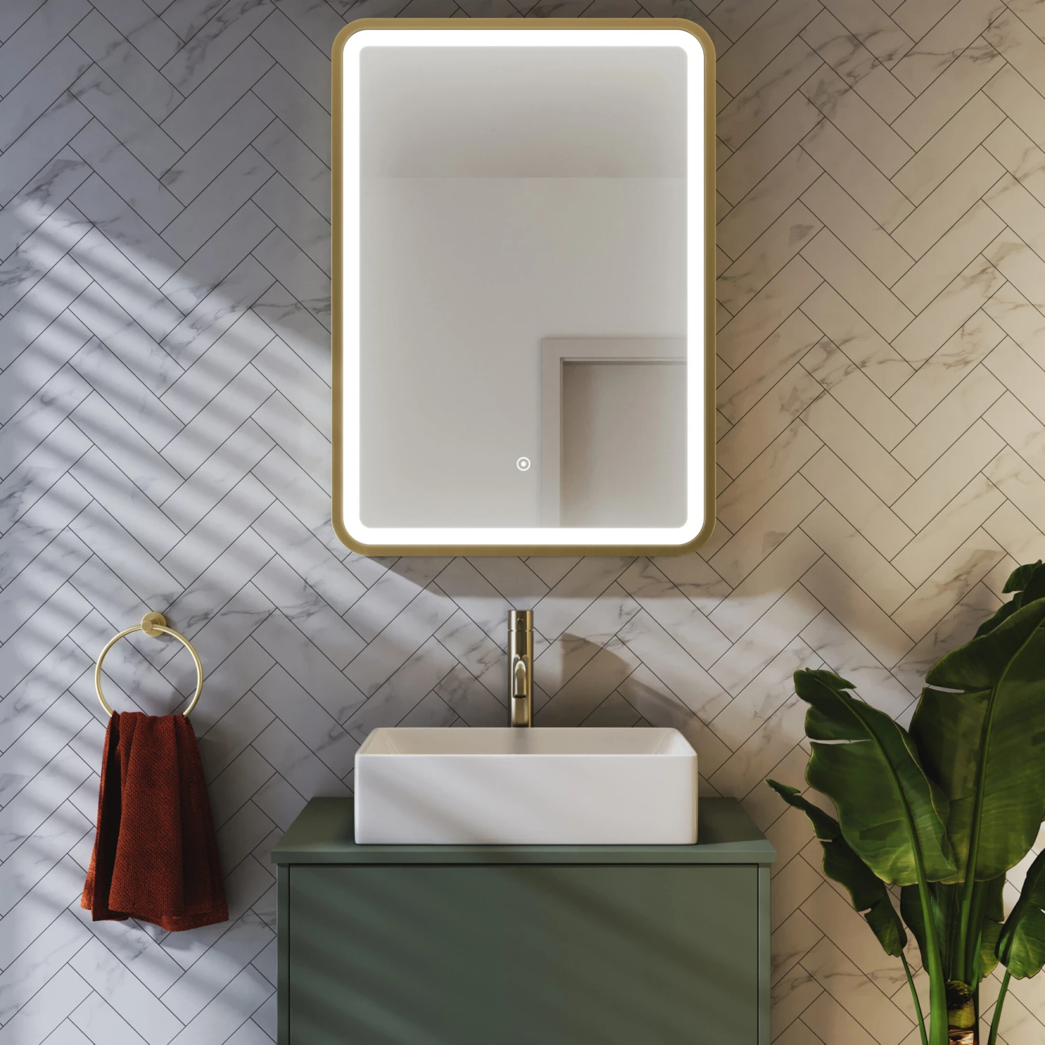 Harbour Clarity LED Illuminated Brushed Brass Framed Mirror With Demister Pad - 500 X 700mm 3 Harbour Clarity LED Illuminated Brushed Brass Framed Mirror With Demister Pad - 500 X 700mm