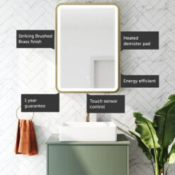 Harbour Clarity LED Illuminated Brushed Brass Framed Mirror With Demister Pad - 500 X 700mm 14 Harbour Clarity LED Illuminated Brushed Brass Framed Mirror With Demister Pad - 500 X 700mm -Vado Sale Store harbour clarity led illuminated mirror brushed brass callouts