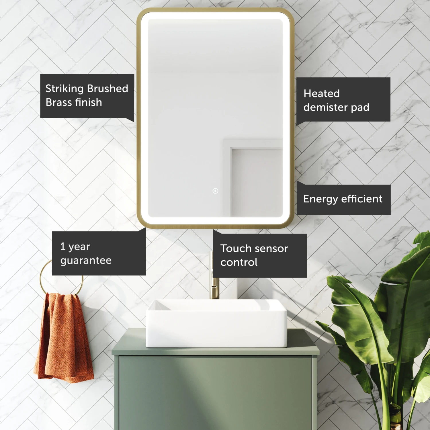 Harbour Clarity LED Illuminated Brushed Brass Framed Mirror With Demister Pad - 500 X 700mm 5 Harbour Clarity LED Illuminated Brushed Brass Framed Mirror With Demister Pad - 500 X 700mm - Image 3