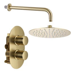 Harbour Clarity Brushed Brass Concealed Shower Valve, Fixed Shower Arm & Head -Vado Sale Store harbour clarity shower valve head and arm brushed brass pack cutout