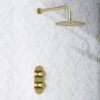 Harbour Clarity Brushed Brass Concealed Shower Valve, Fixed Shower Arm & Head 1 Harbour Clarity Brushed Brass Concealed Shower Valve, Fixed Shower Arm & Head -Vado Sale Store harbour clarity shower valve head and arm brushed brass pack zoom
