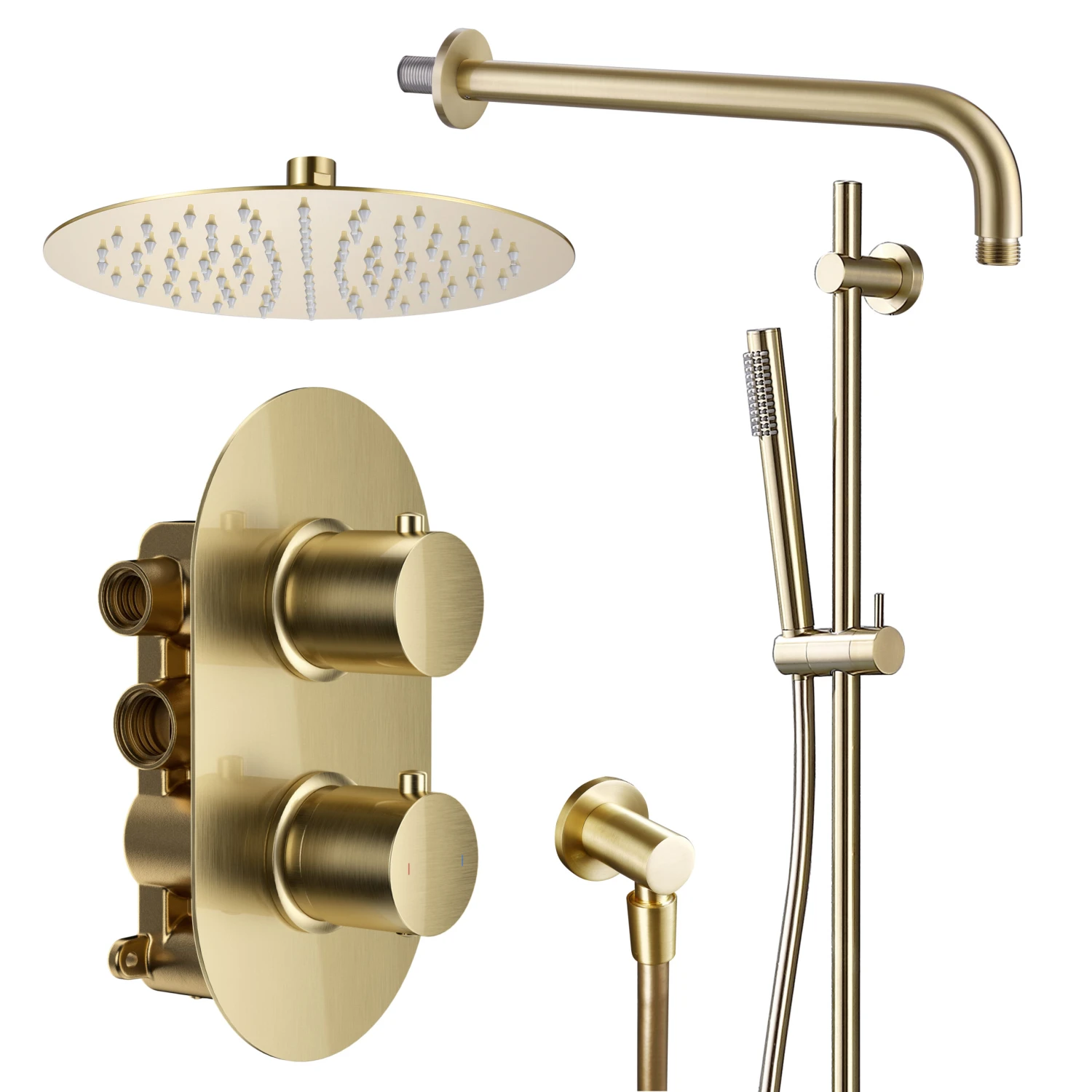 Harbour Clarity Brushed Brass Shower Package With 2 Outlet Valve, Fixed Head & Arm And Slide Rail Shower Kit 4 Harbour Clarity Brushed Brass Shower Package With 2 Outlet Valve, Fixed Head & Arm And Slide Rail Shower Kit - Image 2