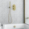 Harbour Clarity Brushed Brass Shower Package With 2 Outlet Valve, Wall Shower Kit And Overflow Bath Filler 1 Harbour Clarity Brushed Brass Shower Package With 2 Outlet Valve, Wall Shower Kit And Overflow Bath Filler -Vado Sale Store harbour clarity shower valve wall handset and filler brushed brass pack zoom