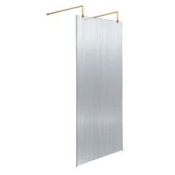 Harbour Contour Fluted Brushed Brass Freestanding Walk In Panel & Two Support Arms - 1000mm