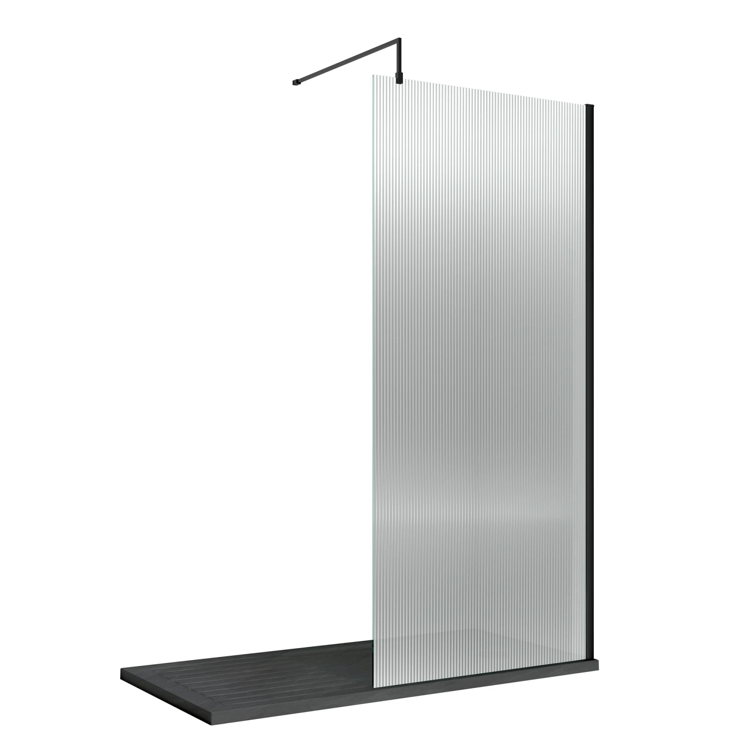 Harbour Contour Fluted Matt Black Glass Screen For Walk In Shower & Wetrooms - 1000mm 4 Harbour Contour Fluted Matt Black Glass Screen For Walk In Shower & Wetrooms - 1000mm - Image 2