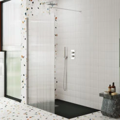 Harbour Contour Fluted Polished Chrome Glass Screen For Walk In Shower & Wetrooms - 1000mm