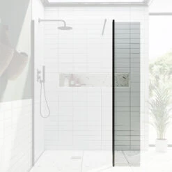 Harbour I10 Hinged 10mm Return Panel For Harbour I10 Glass Panels - Matt Black -Vado Sale Store harbour i10 return panel black lifestyle 2