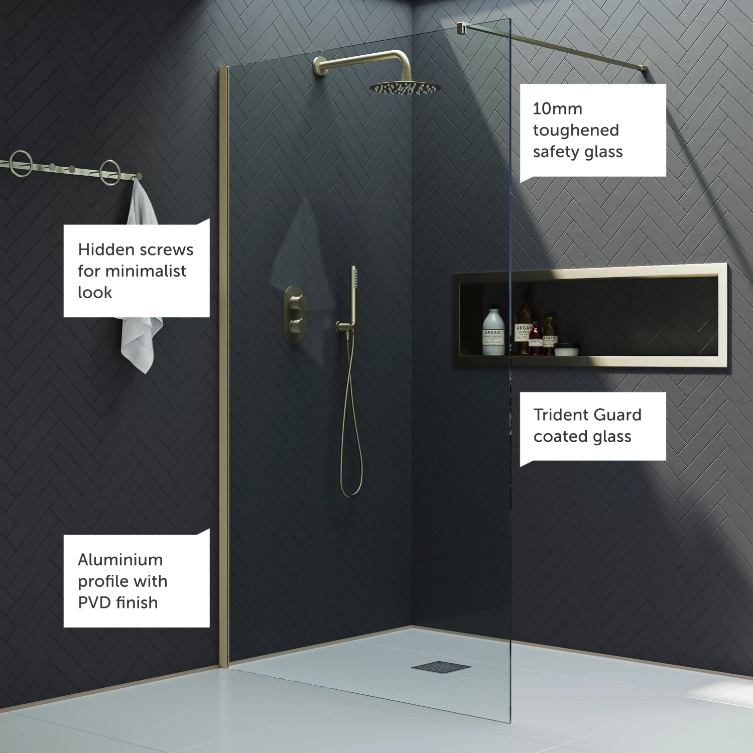 Harbour I10 10mm Easy Clean 2m Tall 600mm Wetroom Panel - Brushed Brass 7 Harbour I10 10mm Easy Clean 2m Tall 600mm Wetroom Panel - Brushed Brass - Image 5