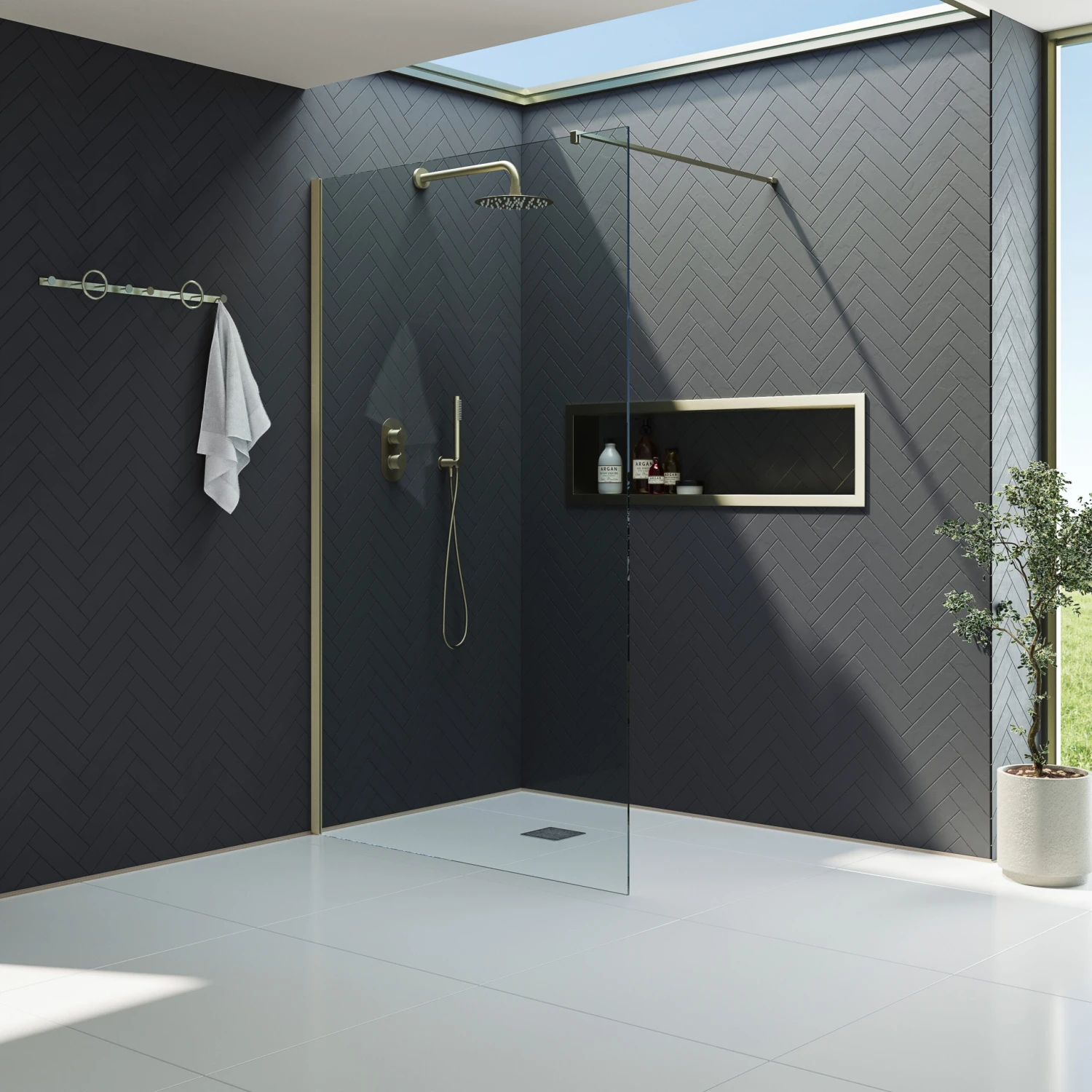 Harbour I10 10mm Easy Clean 2m Tall 600mm Wetroom Panel - Brushed Brass 10 Harbour I10 10mm Easy Clean 2m Tall 600mm Wetroom Panel - Brushed Brass - Image 8