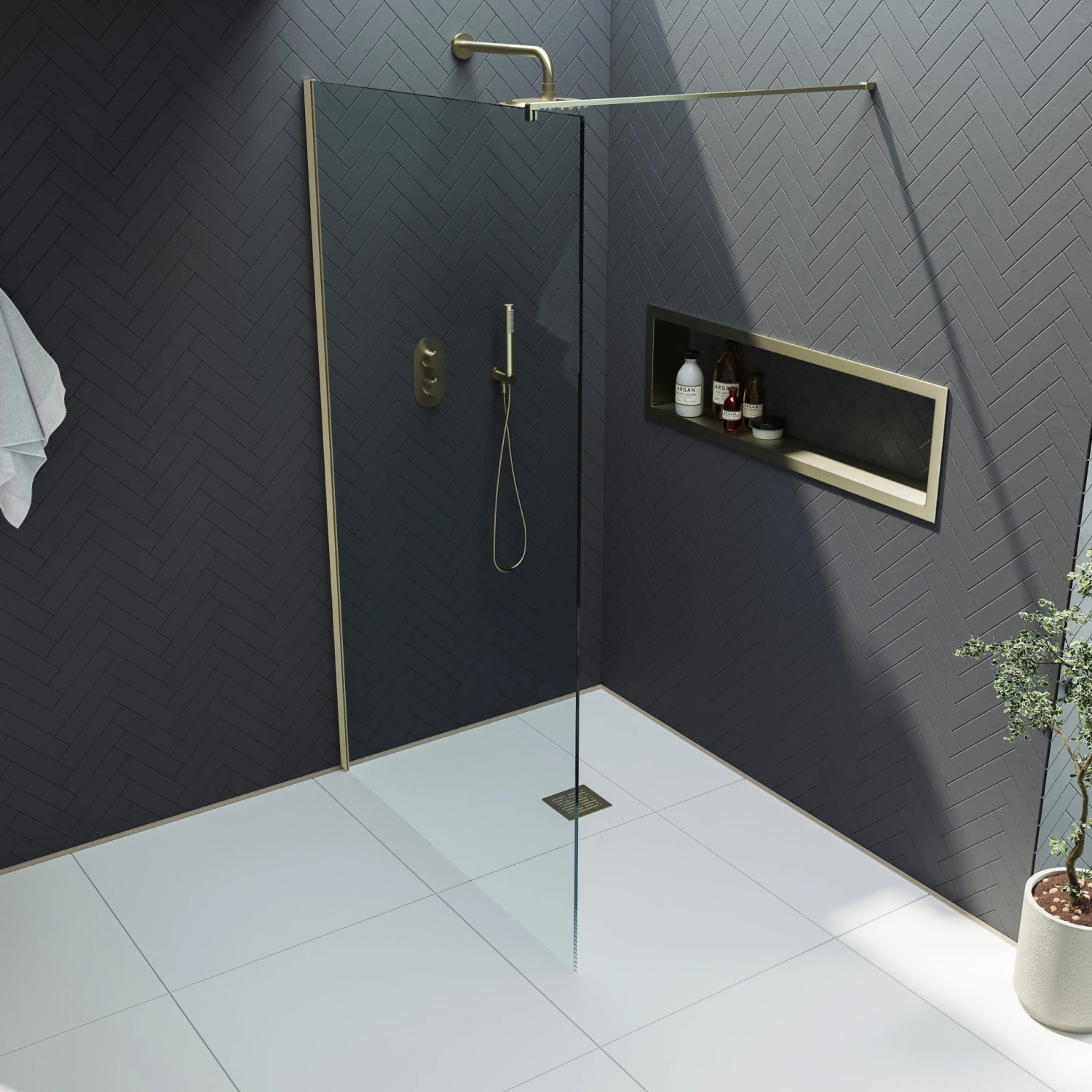 Harbour I10 10mm Easy Clean 2m Tall 600mm Wetroom Panel - Brushed Brass 5 Harbour I10 10mm Easy Clean 2m Tall 600mm Wetroom Panel - Brushed Brass - Image 3