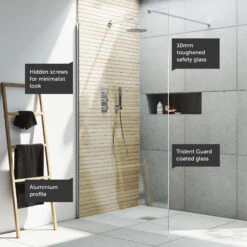 Harbour I10 10mm Easy Clean 2m Tall 1100mm Wetroom Panel - Chrome 14 Harbour I10 10mm Easy Clean 2m Tall 1100mm Wetroom Panel - Chrome -Vado Sale Store harbour i10 shower panel chrome feature call outs