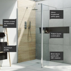 Harbour I10 10mm Easy Clean 2m Tall 700mm Wetroom Panel & 300mm Hinged Return Panel - Chrome 13 Harbour I10 10mm Easy Clean 2m Tall 700mm Wetroom Panel & 300mm Hinged Return Panel - Chrome -Vado Sale Store harbour i10 shower panel with return chrome feature call outs