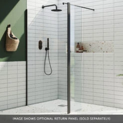 Harbour I10 10mm Easy Clean 2m Tall 600mm Wetroom Panel - Matt Black -Vado Sale Store harbour i10 shower panel with return panel black banner 2
