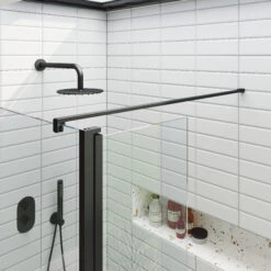 Harbour I10 10mm Easy Clean 2m Tall 1000mm Wetroom Panel & Hinged Return Panel - Matt Black -Vado Sale Store harbour i10 shower panel with return panel black detail
