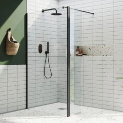 Harbour I10 10mm Easy Clean 2m Tall 1000mm Wetroom Panel & Hinged Return Panel - Matt Black