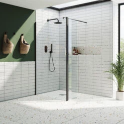 Harbour I10 10mm Easy Clean 2m Tall 1000mm Wetroom Panel & Hinged Return Panel - Matt Black -Vado Sale Store harbour i10 shower panel with return panel black room set