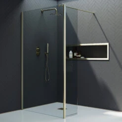 Harbour I10 10mm Easy Clean 2m Tall 1100mm Wetroom Panel & Hinged Return Panel - Brushed Brass