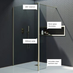 Harbour I10 Hinged 10mm Return Panel For Harbour I10 Glass Panels - Brushed Brass 8 Harbour I10 Hinged 10mm Return Panel For Harbour I10 Glass Panels - Brushed Brass -Vado Sale Store harbour i10 shower return panel brass call outs