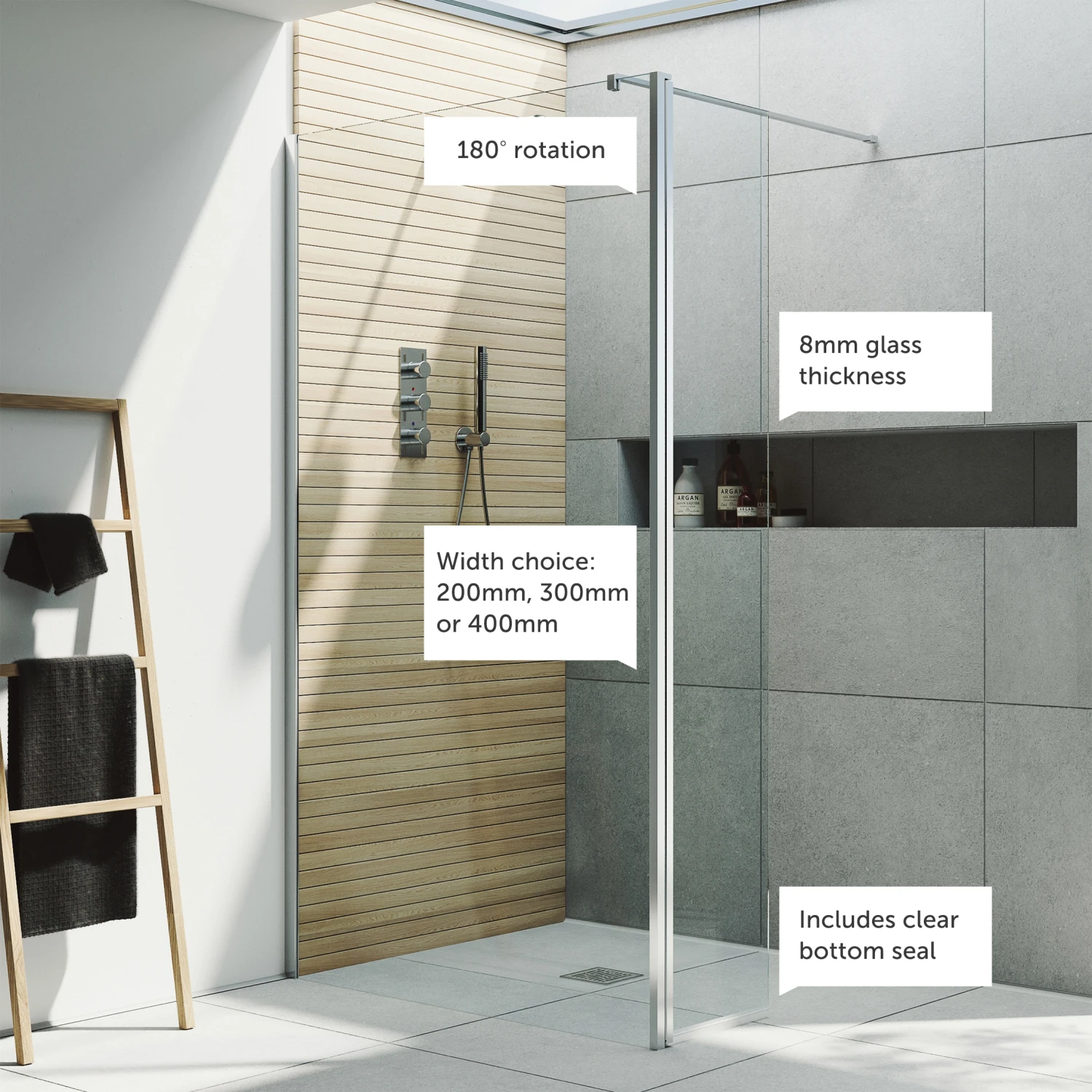 Harbour I10 400mm Hinged Return 10mm Panel For Harbour I10 Wetroom Panels - Chrome 5 Harbour I10 400mm Hinged Return 10mm Panel For Harbour I10 Wetroom Panels - Chrome - Image 3