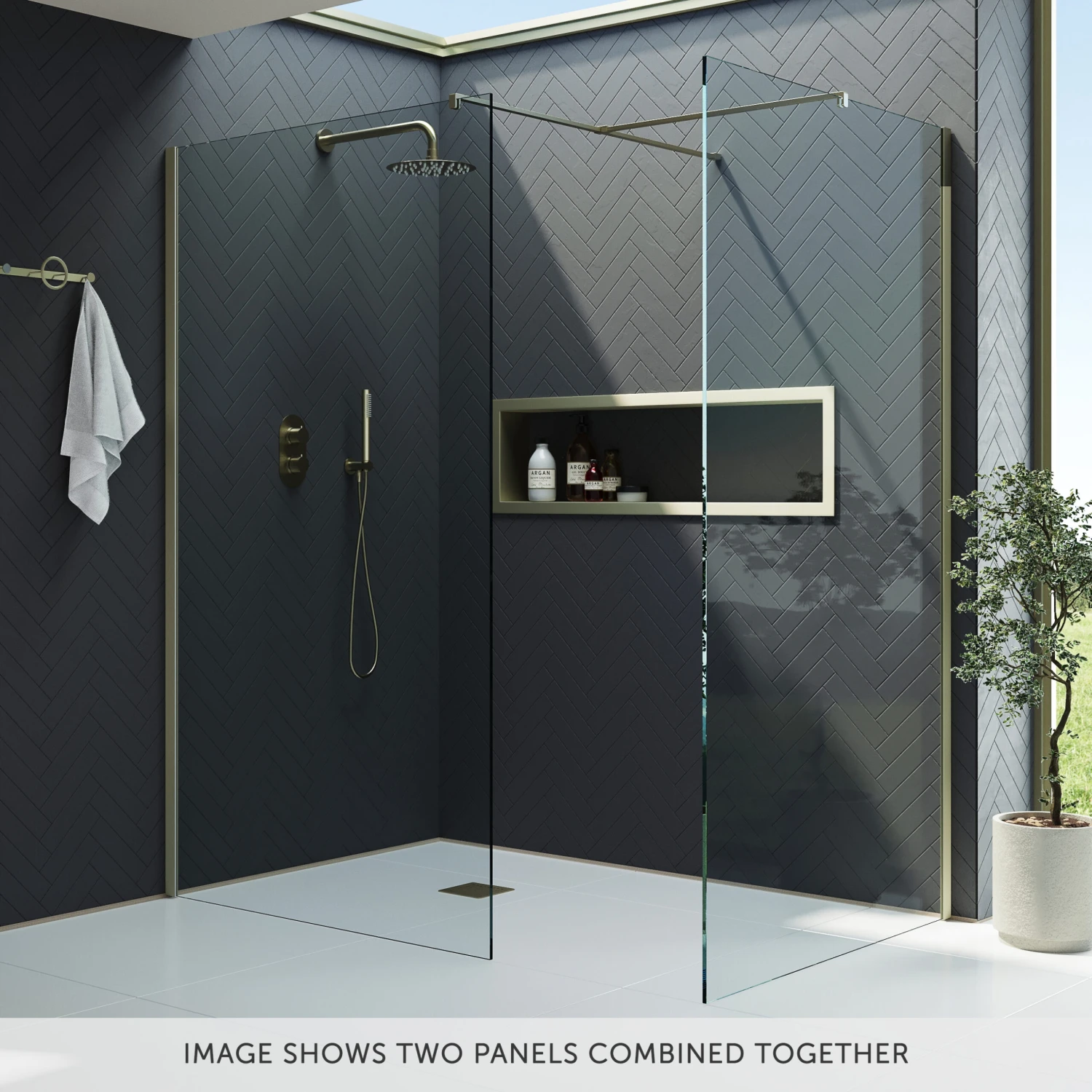 Harbour I10 10mm Easy Clean 2m Tall 600mm Wetroom Panel - Brushed Brass 9 Harbour I10 10mm Easy Clean 2m Tall 600mm Wetroom Panel - Brushed Brass - Image 7