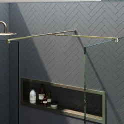 Harbour I10 10mm Easy Clean 2m Tall Wetroom 2 Panel Pack 760mm X 700mm - Brushed Brass -Vado Sale Store harbour i10 two panel shower enclosure brass detail