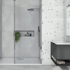 Harbour I8 8mm 2m Tall Easy Clean 700mm Wetroom Panel & Vertical Ceiling Post -Vado Sale Store harbour i8 8mm 2m tall easy clean wetroom panel vertical ceiling post lifestyle2