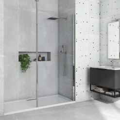 Harbour I8 8mm 2m Tall Easy Clean 700mm Wetroom Panel & Vertical Ceiling Post -Vado Sale Store harbour i8 8mm 2m tall easy clean wetroom panel vertical ceiling post primary lifestyle