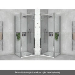 Harbour I8 Easy Clean 8mm Hinged Shower Door 700m & Side Panel 760mm -Vado Sale Store harbour i8 8mm square enclosure hinged reversible lifestyle