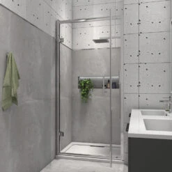Harbour I8 Easy Clean 8mm Hinged Shower Door 700m & Side Panel 760mm -Vado Sale Store harbour i8 easy clean 8mm hinged shower door lifestyle2