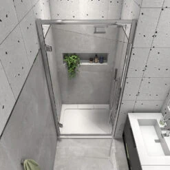 Harbour I8 Easy Clean 8mm Hinged Shower Door 700m & Side Panel 760mm -Vado Sale Store harbour i8 easy clean 8mm hinged shower door lifestyle3