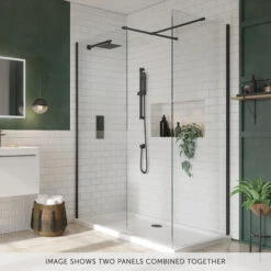 Harbour I8 Matt Black 8mm Walk In Front/Side Panel - 900mm 8 Harbour I8 Matt Black 8mm Walk In Front/Side Panel - 900mm -Vado Sale Store harbour i8 matt black wetroom panel 2 pack banner 1