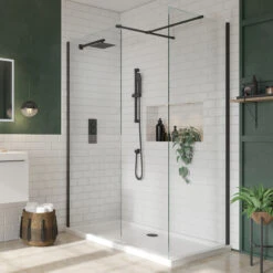 Harbour I8 Matt Black Framed Easy Clean 8mm Walk In Shower Enclosure - 800mm Front Panel & 800mm End Panel