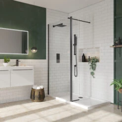 Harbour I8 Matt Black Framed Easy Clean 8mm Walk In Shower Panel & Flipper Panel - 900mm 6 Harbour I8 Matt Black Framed Easy Clean 8mm Walk In Shower Panel & Flipper Panel - 900mm -Vado Sale Store harbour i8 matt black wetroom panel and flipper room set