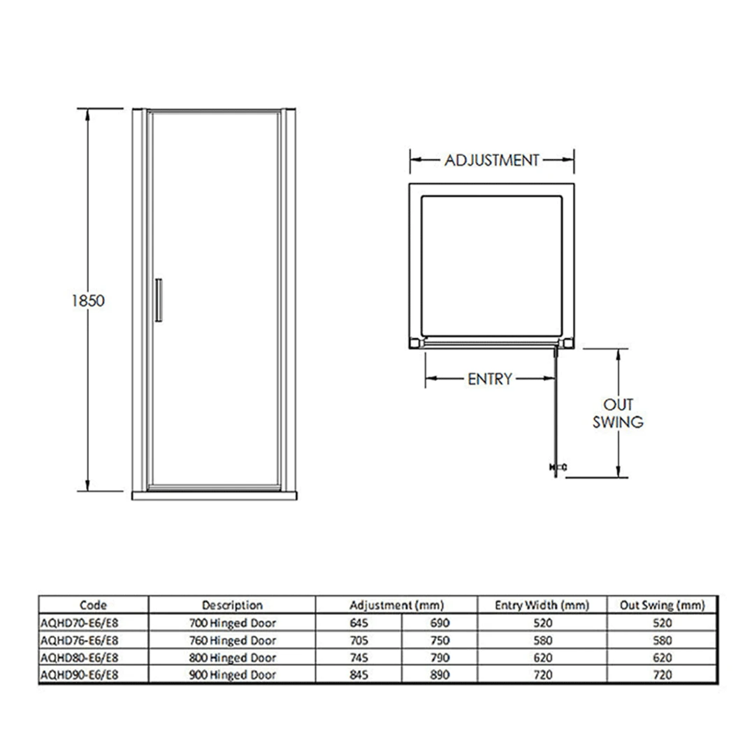 Harbour Primrose 6mm Frameless Hinged 760mm Shower Door & 900mm Side Panel 7 Harbour Primrose 6mm Frameless Hinged 760mm Shower Door & 900mm Side Panel - Image 5