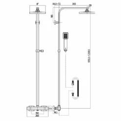 Drench Brushed Brass Square Thermostatic Rigid Riser Shower Kit -Vado Sale Store harbour square rigid riser shower kit brass techdrawing