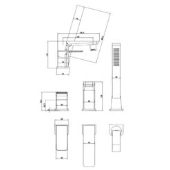 Harbour Status Matt Black 3 Hole Bath Mixer With Pull Out Handset -Vado Sale Store harbour status 3 hole bath tap tech drawing