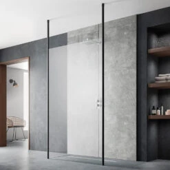 Vellamo City 8mm Matt Black Easy Clean Walk In Panel & Two Ceiling Posts - 800mm