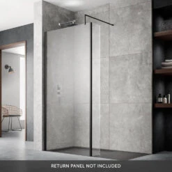 Vellamo City 8mm Matt Black Easy Clean Walk In Shower Panel - 1100mm 12 Vellamo City 8mm Matt Black Easy Clean Walk In Shower Panel - 1100mm -Vado Sale Store harbour status 8mm matt black wetroom screen lifestyle overlay