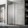 Vellamo City 8mm Matt Black Easy Clean Walk In Panel & Hinged Return - 1100mm 1 Vellamo City 8mm Matt Black Easy Clean Walk In Panel & Hinged Return - 1100mm -Vado Sale Store harbour status 8mm matt black wetroom screen support arm lifestyle