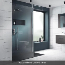 Vellamo City 8mm Matt Black Easy Clean Walk In 2 Panel Pack - 900 & 700mm -Vado Sale Store harbour status 8mm wetroom screen 2 panel pack lifestyle overlay