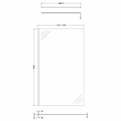 Vellamo City 8mm Matt Black Easy Clean Walk In Panel & Hinged Return - 1100mm -Vado Sale Store harbour status 8mm wetroom screen support arm 1200mm technical drawing 2