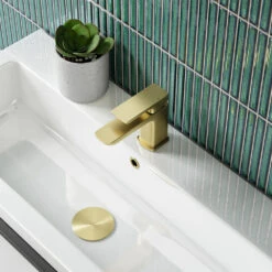 Harbour Status Brushed Brass Mini Cloakroom Basin Mixer Tap & Waste -Vado Sale Store harbour status brushed brass cloakroom basin mixer tap lifestyle.1