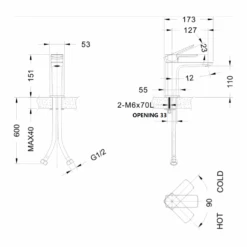 Harbour Status Brushed Brass WRAS Approved Mono Basin Mixer Tap & Waste -Vado Sale Store harbour status brushed brass mono basin mixer tech drawing