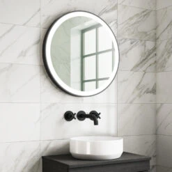 Harbour Status LED Illuminated Black Frame Round Mirror With Demister Pad & Colour Change LEDs - 800mm -Vado Sale Store harbour status led black frame round mirror 600mm bright lifestyle