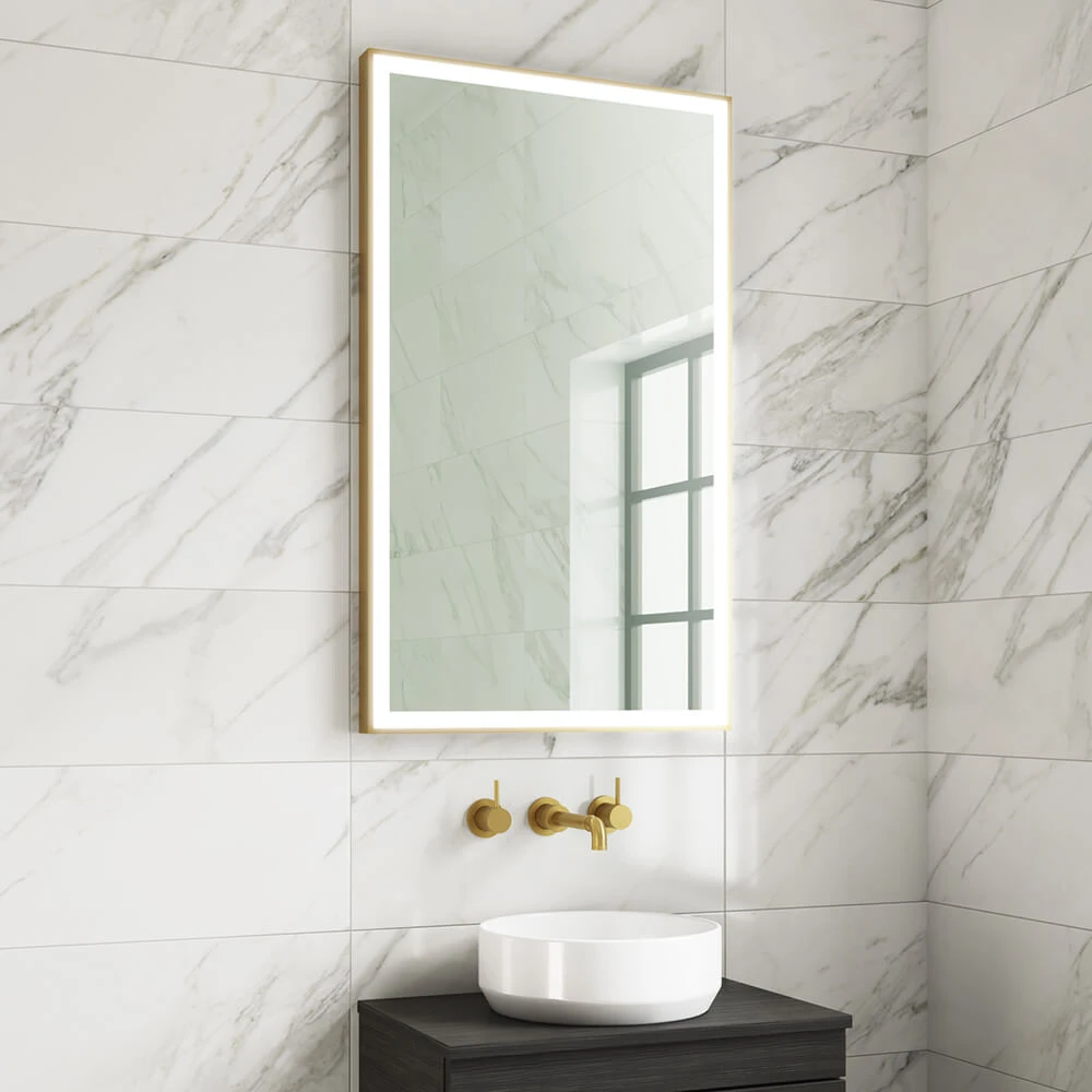 Harbour Status LED Illuminated Brushed Brass Framed Mirror With Demister Pad, Bluetooth & Colour Change LEDs - 600 X 1000mm 5 Harbour Status LED Illuminated Brushed Brass Framed Mirror With Demister Pad, Bluetooth & Colour Change LEDs - 600 X 1000mm - Image 3