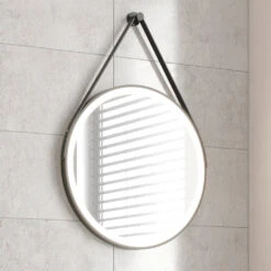 Harbour Status LED Illuminated Black Frame Round Mirror With Demister Pad, Colour Change LEDs & Strap - 600mm 10 Harbour Status LED Illuminated Black Frame Round Mirror With Demister Pad, Colour Change LEDs & Strap - 600mm -Vado Sale Store harbour status led mirror 600mm lifestyle new