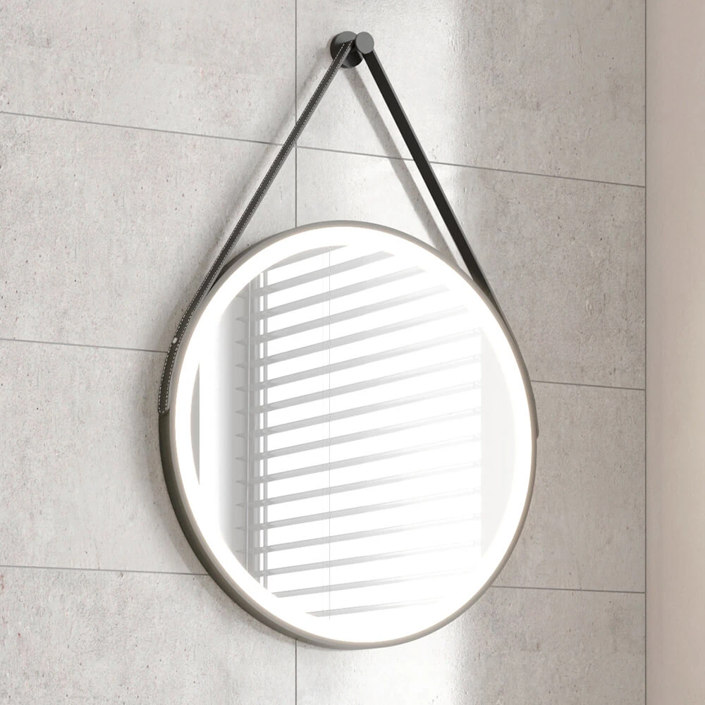 Harbour Status LED Illuminated Black Frame Round Mirror With Demister Pad, Colour Change LEDs & Strap - 600mm 6 Harbour Status LED Illuminated Black Frame Round Mirror With Demister Pad, Colour Change LEDs & Strap - 600mm - Image 4
